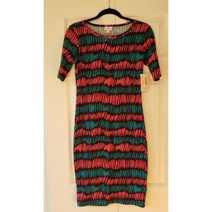 Nwt LulaRoe Julia Dress Bodycon knee length black pink blue Size XS